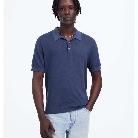 NWT Madewell Three-Button Sweater Polo Shirt In Night Indigo Size XS